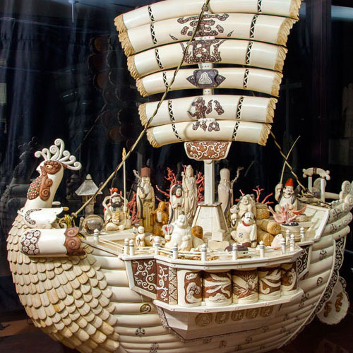 日本最大象牙雕刻 七福神宝船（光香堂 业绩）